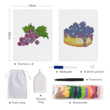 Cargar imagen en el visor de la galería, Mini Diamond Painting 15x20cm (2 piezas) - Uvas y Tarta de Arándanos