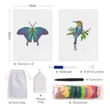 Cargar imagen en el visor de la galería, Mini Diamond Painting 15x20cm (2 piezas) - Diseño Mariposa y Pájaro