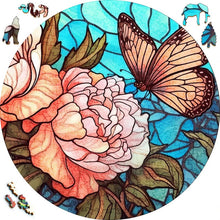 Cargar imagen en el visor de la galería, Puzzle de madera - Mariposa y Hortensias