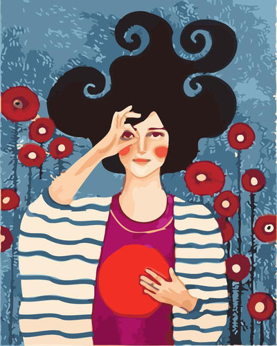 Pintar por números - Mujer roja y retrato redondo