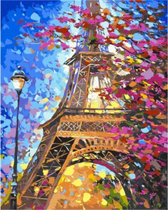 Pintar por números | La torre Eiffel y el árbol en primavera | Novedades Ciudades Romanticismo Avanzado | FiguredArt