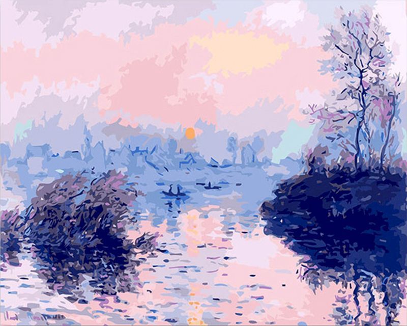 Pintar por números | Claude Monet - Puesta de sol en el Siena en Lavacourt | Novedades Paisajes Avanzado | FiguredArt
