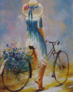 Pintar por números | Mujer joven en bicicleta | Novedades Romanticismo Intermedio | FiguredArt