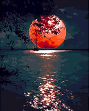 Cargar imagen en el visor de la galería, Pintar por números | Luna roja sobre lago | Novedades Paisajes Fácil | FiguredArt