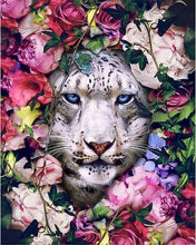 Cargar imagen en el visor de la galería, Pintar por números | Tigre blanco y flores | Novedades Animales Tigres Flores Avanzado | FiguredArt