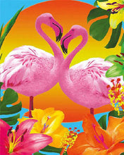 Cargar imagen en el visor de la galería, Pintar por numeros Figured&#39;Art - Dúo de flamencos rosas y flores