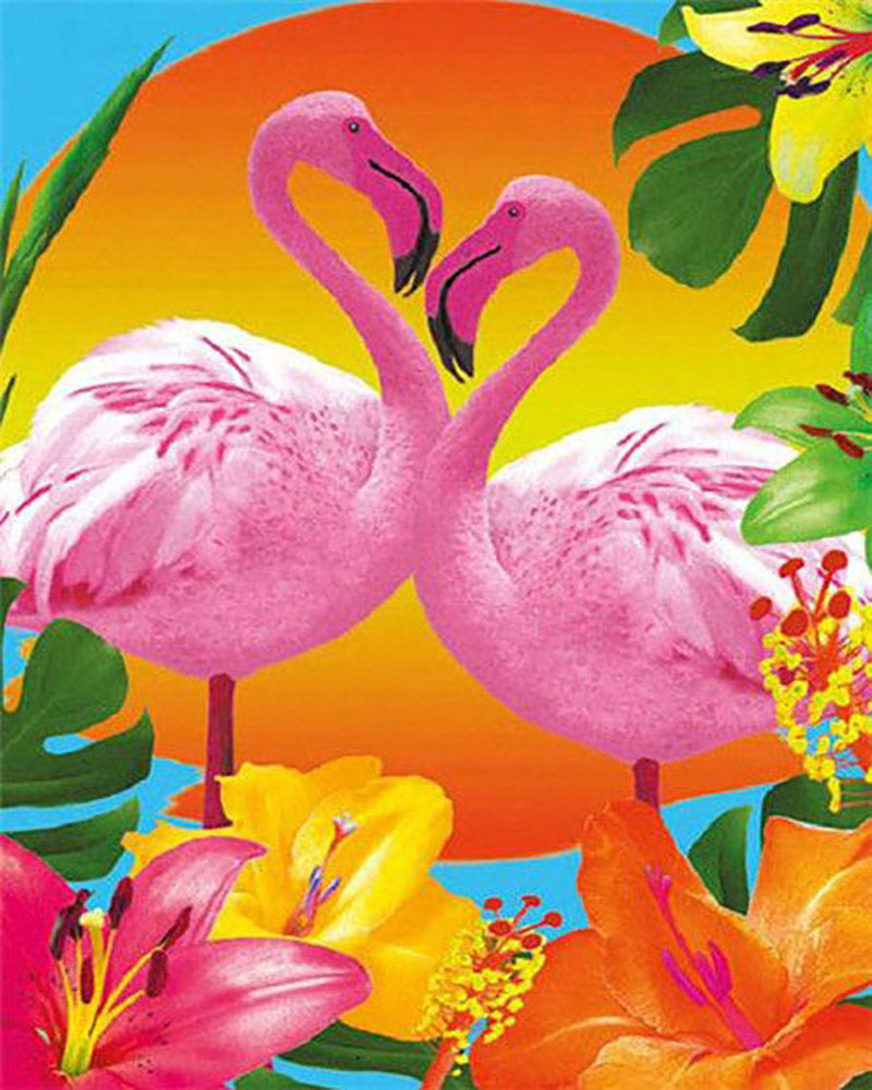 Pintar por numeros Figured'Art - Dúo de flamencos rosas y flores
