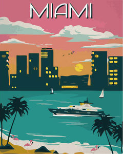 Pintar por numeros Figured'Art - Póster de viaje Miami