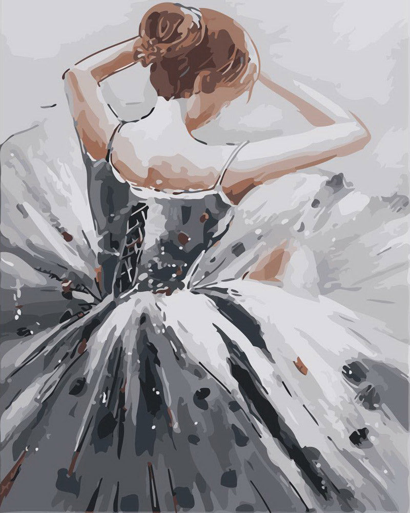 Pintar por numeros Figured'Art - Bailarina y vestido gris