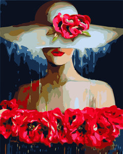 Pintar por numeros Figured'Art - Mujer con sombrero y flores