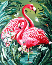 Cargar imagen en el visor de la galería, Pintar por numeros Figured&#39;Art - Adorables flamencos rosas y vegetación