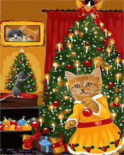 Cargar imagen en el visor de la galería, Gato y árbol de Navidad