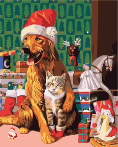 Perro y gato en Navidad