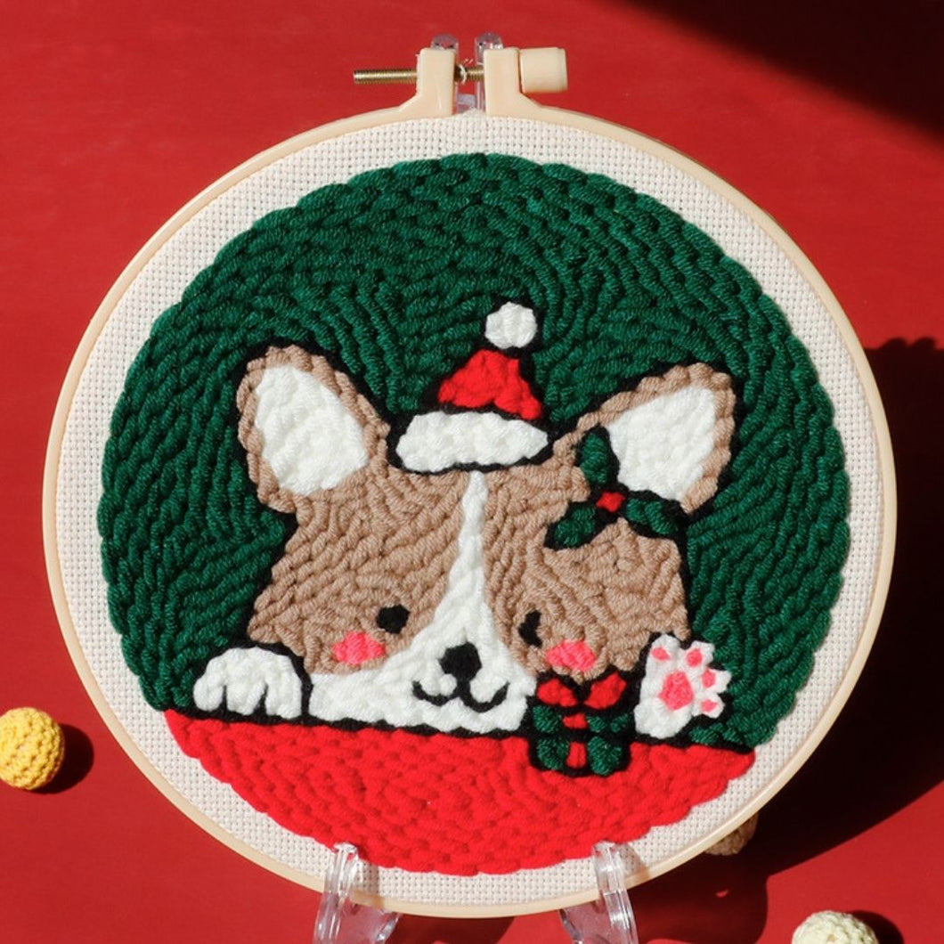 Punch Needle Perro con sombrero de Santa