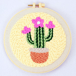 Punch Needle Pequeño cactus en flor