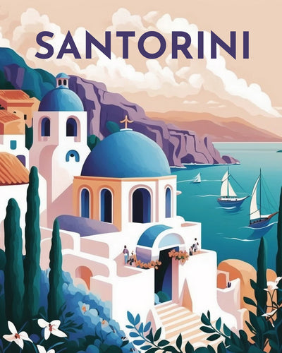Diamond Painting - Póster de viaje Santorini