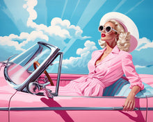 Cargar imagen en el visor de la galería, Diamond Painting - Diamond Painting - Diva en un Auto Retro Rosa 40x50cm con bastidor montado