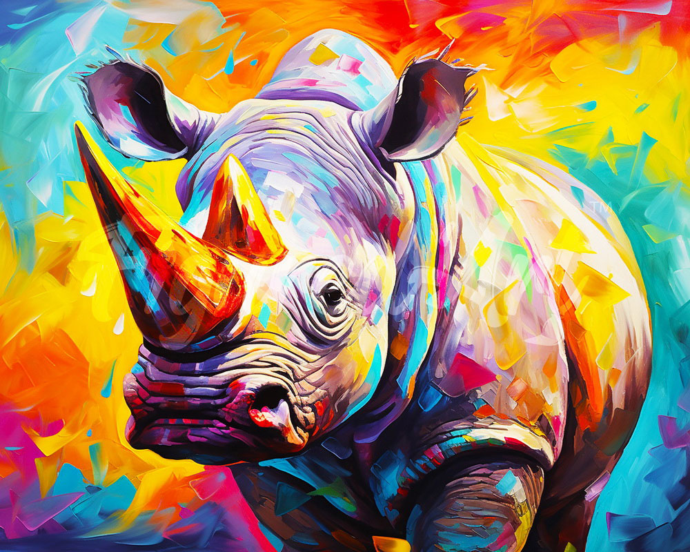 Diamond Painting - Diamond Painting - Rinoceronte Abstracto Colorido 40x50cm con bastidor montado