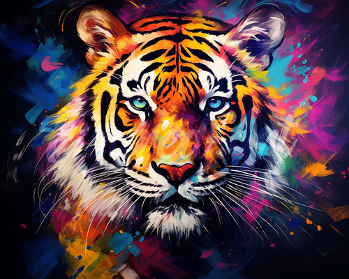 Diamond Painting - Diamond Painting - Tigre Abstracto Colorido 40x50cm con bastidor montado