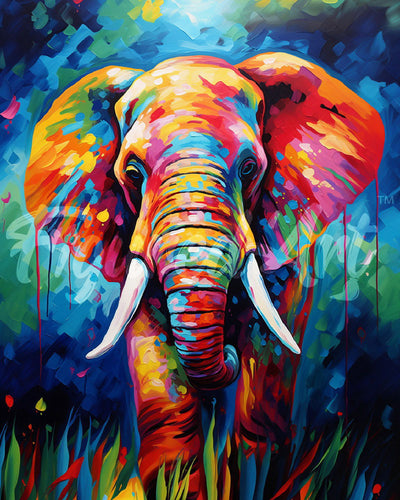 Diamond Painting - Diamond Painting - Elefante Abstracto Colorido 40x50cm con bastidor montado