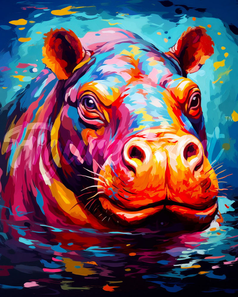 Diamond Painting - Diamond Painting - Hipopótamo Abstracto Colorido 40x50cm con bastidor montado