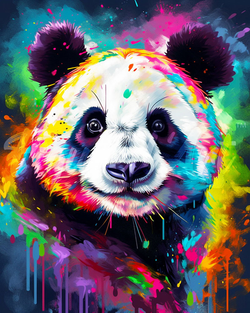 Diamond Painting - Diamond Painting - Panda Abstracto Colorido 40x50cm con bastidor montado