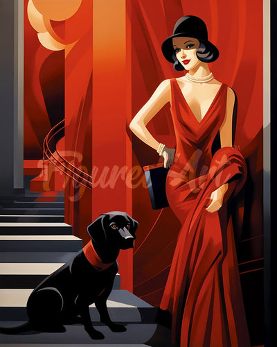 Diamond Painting - Mujer Art Deco con su perro