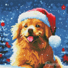 Cargar imagen en el visor de la galería, Mini Diamond Painting 25x25cm - Perro en la Navidad Nevada