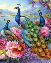 Cargar imagen en el visor de la galería, Diamond Painting - Pavos reales y flores en el lago