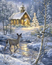 Cargar imagen en el visor de la galería, Diamond Painting - Ciervo cruzando el río en invierno