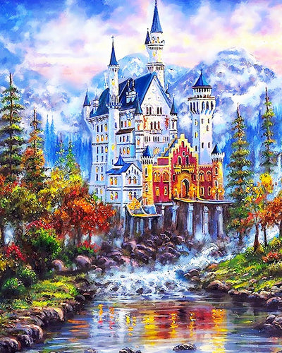 Diamond Painting - Gran castillo a orillas del río