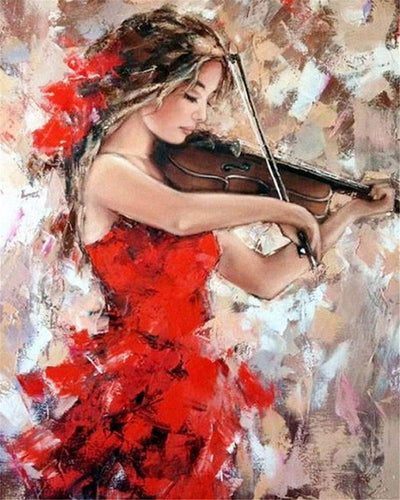 Diamond Painting - Violinista en Vestido Rojo