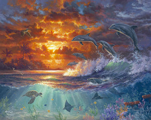 Pintar Por Números - Océano y puesta de sol - Figuredart - Intermedio Paisajes Animales Peces Delfines Tortugas Novedades