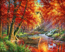 Cargar imagen en el visor de la galería, Pintar Por Números - Río de otoño y barco - Figuredart - Avanzado Paisajes Bosque Novedades