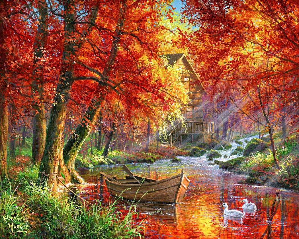 Pintar Por Números - Río de otoño y barco - Figuredart - Avanzado Paisajes Bosque Novedades