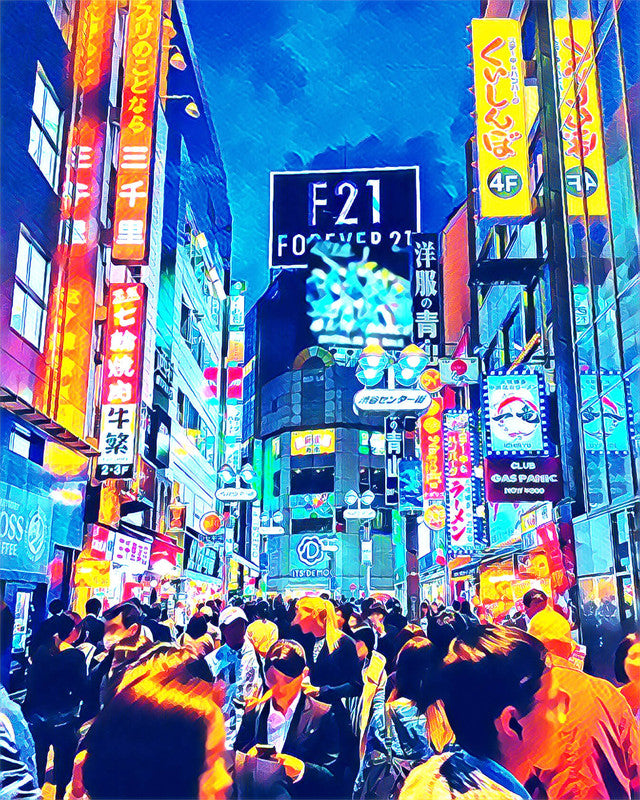 Punto de Cruz Diamante - Diamond Painting - Tokyo shibuya 40x50cm con bastidor montado