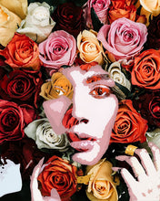 Cargar imagen en el visor de la galería, Pintar por números Cara rosada Figured&#39;Art Intermedio Novedades Flores Retrato Mujer