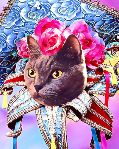 Punto de Cruz Diamante - Diamond Painting - Gato mardigras