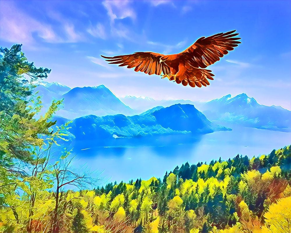 Punto de Cruz - Águila y paisaje de Suiza