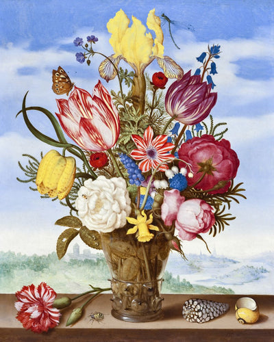 Punto de Cruz Diamante - Ramo de flores sobre una cornisa - Ambrosius Bosschaert