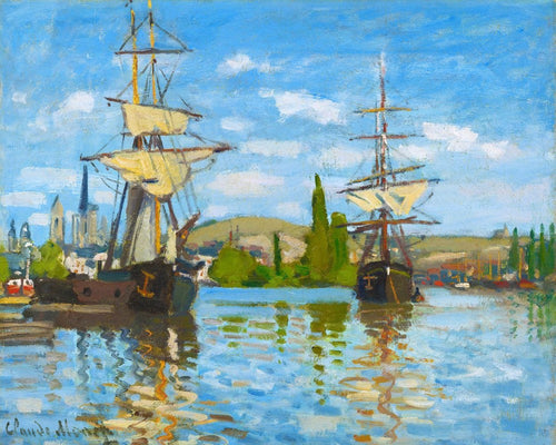 Punto de Cruz - Barcos navegando en el Sena en Ruán - Monet