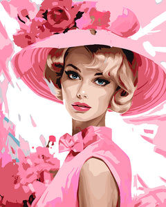 Pintar por numeros Figured'Art - Diva con un Sombrero Rosa