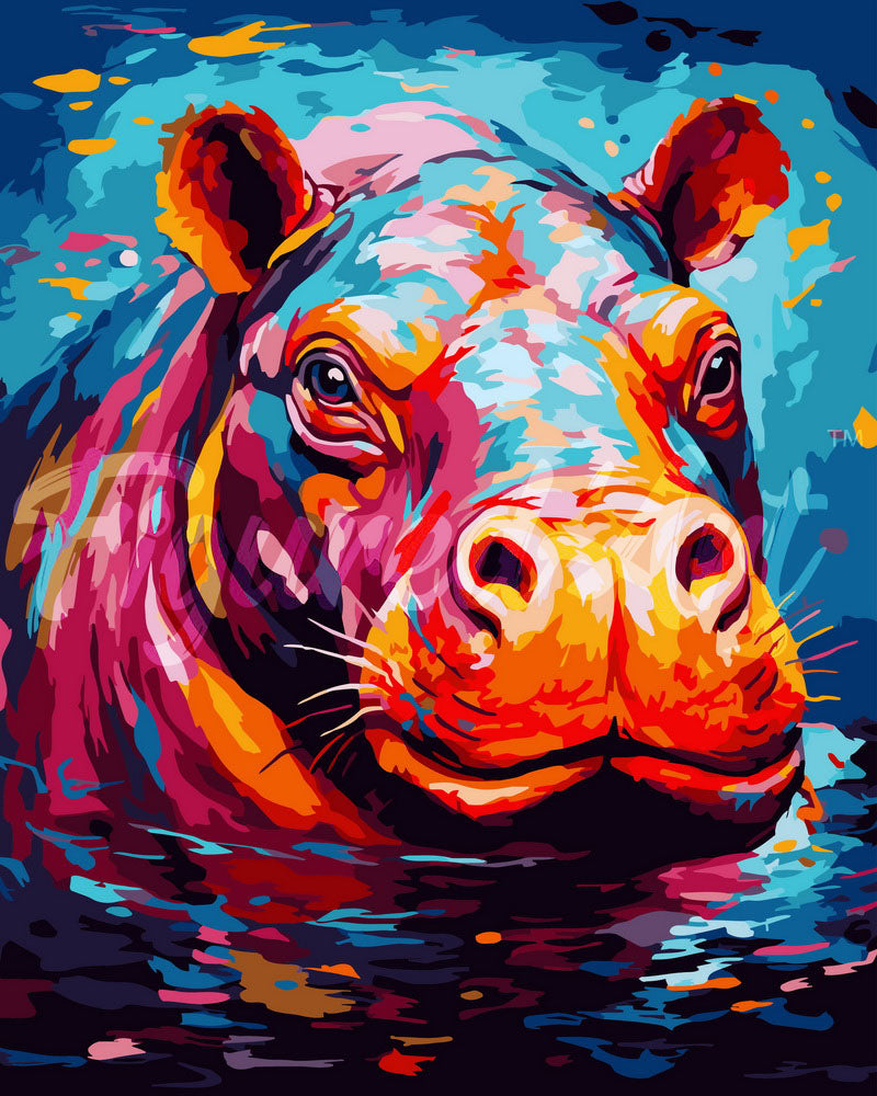 Pintar por numeros Figured'Art - Hipopótamo Abstracto Colorido
