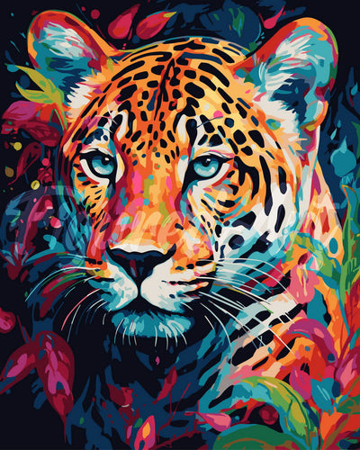 Pintar por numeros Figured'Art - Leopardo Abstracto Colorido
