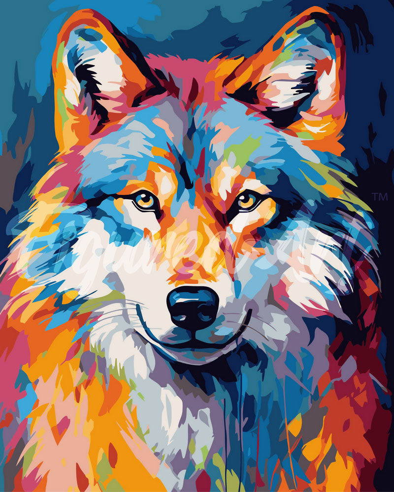 Pintar por numeros Figured'Art - Lobo Abstracto Colorido