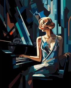 Pintar por numeros Figured'Art - Mujer Art Deco al piano