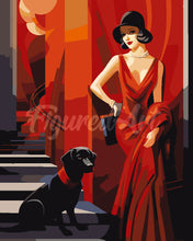 Cargar imagen en el visor de la galería, Pintar por numeros Figured&#39;Art - Mujer Art Deco con su perro