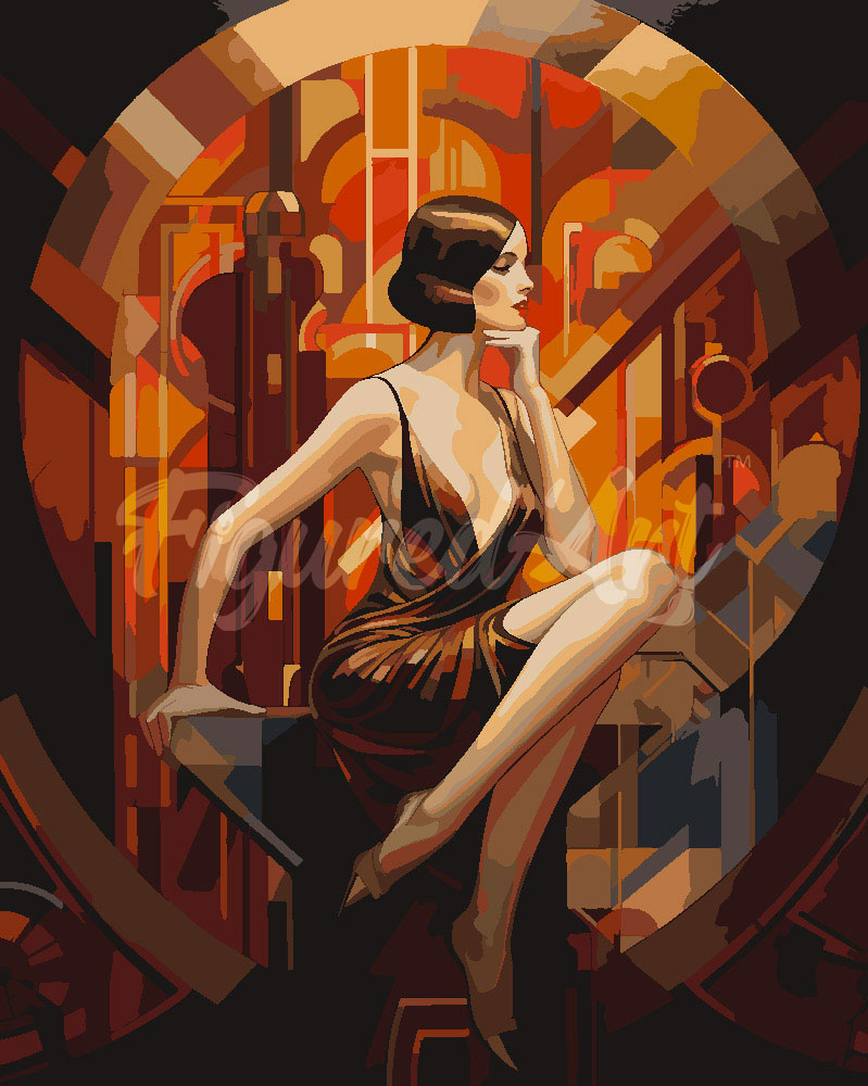 Pintar por numeros Figured'Art - Mujer Art Deco sentada