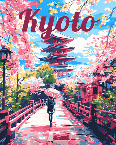 Pintar por numeros Figured'Art - Póster de Viaje Kioto en Flor