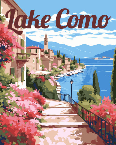 Pintar por numeros Figured'Art - Póster de Viaje Lago Como en Flor
